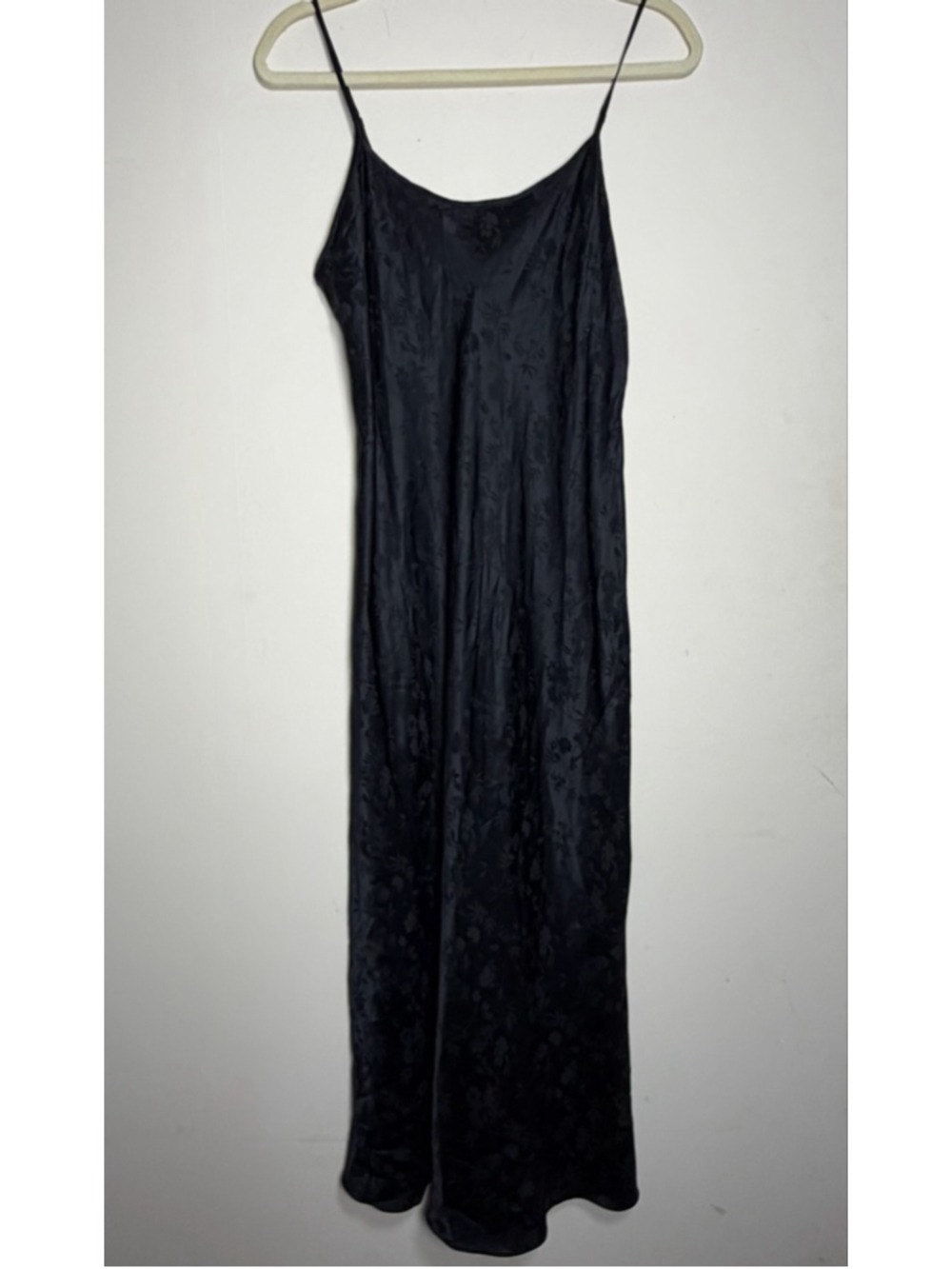 Vintage Valerie Stevens 100% Silk Black Floral Jacquard Slip Dress Size S
